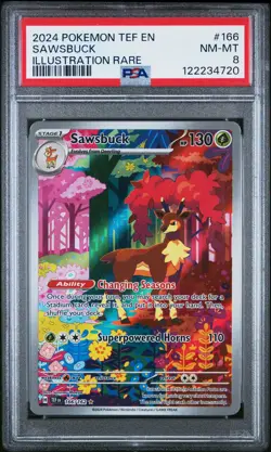 2024 POKEMON TEF EN-TEMPORAL FORCES ILLUSTRATION RARE #166 SAWSBUCK PSA 8 - Image 1