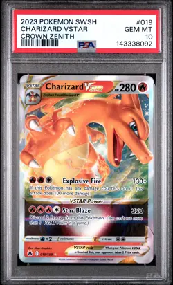 2023 POKEMON SWORD & SHIELD CROWN ZENITH #019 CHARIZARD VSTAR PSA 10 - Image 1