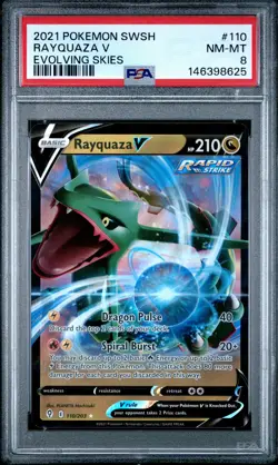 2021 POKEMON SWORD & SHIELD EVOLVING SKIES #110 RAYQUAZA V PSA 8 - Image 1