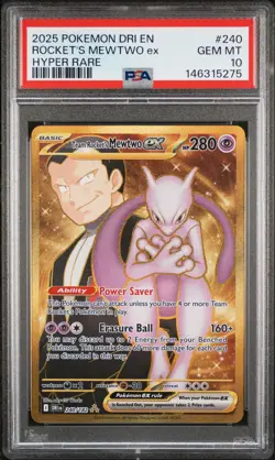2025 POKEMON DRI EN-DESTINED RIVALS HYPER RARE TEAM ROCKET'S MEWTWO EX PSA 10 - Image 1