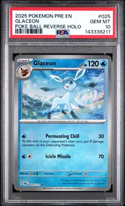 2025 POKEMON PRE EN-PRISMATIC EVOLUTIONS POKE BALL REVERSE HOLO GLACEON PSA 10 - Image 1
