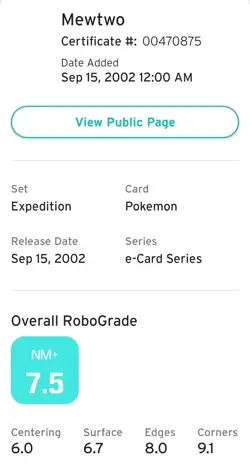 2002 POKEMON EXPEDITION #20 MEWTWO - HOLO AGS 7.5 - Image 3