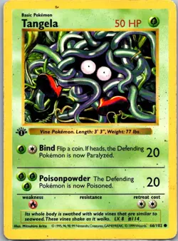 Pokemon TCG Tangela Common 1st Edition Base Set (Shadowless) 066/102 HP - Image 1