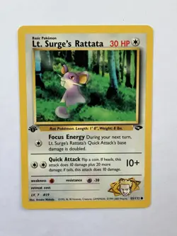 1st edition Lt. Surge's Rattata 85/132 Common Gym Challenge Pokemon - Image 1