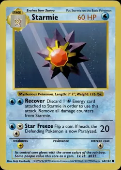 Pokemon Shadowless Base Common Starmie 64/102 - Near Mint (NM) - Image 1