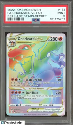 2022 Pokemon SWSH Brilliant Stars #174 FA/Charizard VSTAR PSA 9 MINT - Image 1