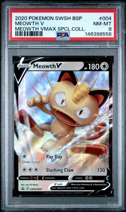 2020 POKEMON SWSH BLACK STAR PROMO MEOWTH VMAX SPECIAL COLLECTION MEOWTH V PSA 8 - Image 1