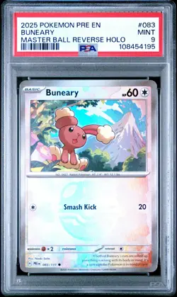 2025 POKEMON PRE EN-PRISMATIC EVOLUTIONS MASTER BALL REVERSE HOLO BUNEARY PSA 9 - Image 1