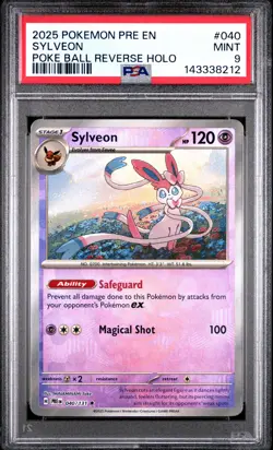 2025 POKEMON PRE EN-PRISMATIC EVOLUTIONS POKE BALL REVERSE HOLO SYLVEON PSA 9 - Image 1