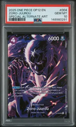 2025 ONE PIECE ZORO-JUUROU SPECIAL AA OP12-LEGACY OF THE MASTER #004 PSA 10 - Image 1