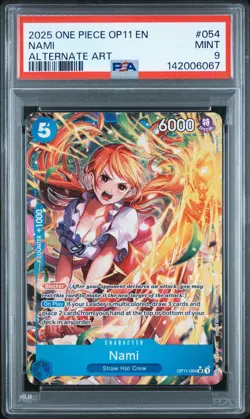 2025 One Piece OP11 EN Nami Alternate Art #054 PSA 9 MINT - Image 1