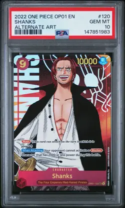 2022 ONE PIECE SHANKS ALTERNATE ART OP01-ROMANCE DAWN #120 PSA 10 - Image 1