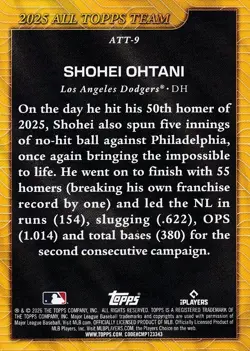 2026 Topps Series 1 - 2025 All Topps Team Shohei Ohtani #ATT-9 - Image 2