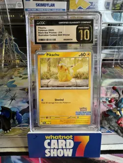 CGC Pristine 10 Pikachu Pokemon Card #214 Black Star Promo Illustration Contest - Image 1
