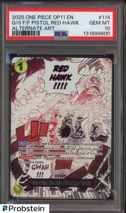 2025 One Piece OP11 EN #114 G/G F/F Pistol Red Hawl ALT ART PSA 10 GEM MINT - Image 1