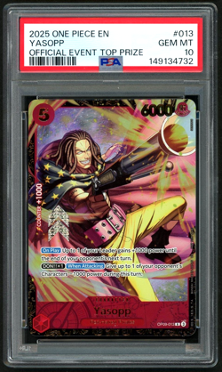 ONE PIECE YASOPP 2025 PROMOS OFFICIAL EVENT TOP PRIZE #013 PSA 10 - Image 1