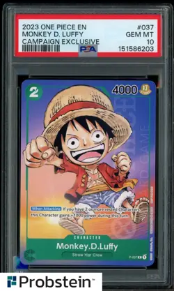 2023 One Piece EN Campaign Exclusive #037 Monkey D Luffy PSA 10 GEM MINT - Image 1