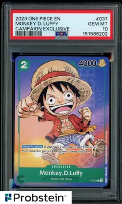 2023 One Piece EN Campaign Exclusive #037 Monkey D Luffy PSA 10 GEM MINT - Image 1