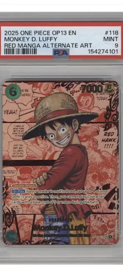 PSA 9 Monkey D. Luffy 2025 ONE PIECE CARRYING ON HIS WILL RED MANGA ALT ART #118 - Image 3