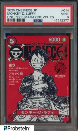 2025 ONE PIECE JPN PROMOS ONE PIECE MAGAZINE VOL.20 #014 MONKEY D. LUFFY PSA 9 - Image 1
