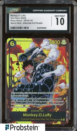 2025 ONE PIECE MONKEY D. LUFFY OPIO-118-ALT ART ROYAL BLOOD CGC 10 GEM MINT - Image 1