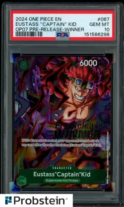 2024 One Piece EN OP07 Pre-Release Winner #067 Eustass Captain Kid PSA 10 - Image 1
