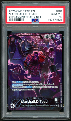 ONE PIECE MARSHALL D. TEACH 2025 VERSION 2ND ANNIVERSARY SET #081 PSA 10 - Image 1