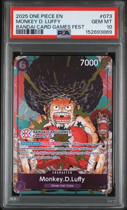 2025 ONE PIECE PROMOS BANDAI CARD GAMES FEST #073 MONKEY D. LUFFY PSA 10 - Image 1