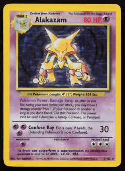 Alakazam 1/102 Holo Rare Unlimited Edition Base Set Pokemon Card 1999 WOTC MP^^ - Image 1