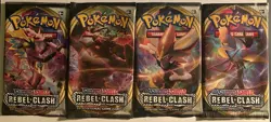 Pokemon Sword And Shield Rebel Clash Empty Packs Art Set Of 4 (NO CARDS) - Image 1