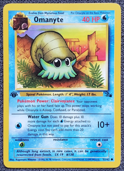 1st Edition Omanyte - Fossil - #52/62 - Vintage Pokemon Card 1999 WOTC - Image 1