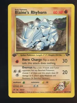 2000 Pokemon Gym Challenge #65/132 Blaine's Rhyhorn NM - Image 1