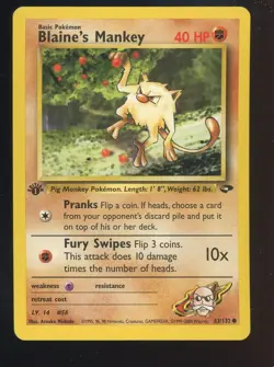 2000 Pokemon Gym Challenge #63/132 Blaine's Mankey NM - Image 1