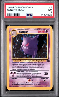 1999 POKEMON FOSSIL #5 GENGAR-HOLO PSA 7 - Image 1