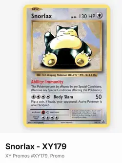 Pokemon Snorlax XY179 Promo Holo 130 HP Immunity Body Slam Card 2016 Rare cosmos - Image 1