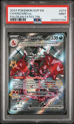 2024 POKEMON SVP EN-SV BLACK STAR PROMO PALDEAN FATES TIN CHARIZARD EX PSA 9 - Image 1
