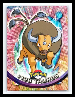 💥 TAUROS 1999 Topps Pokemon TV Non Holo Animation 1st Series Blue Logo # 128 - Image 1