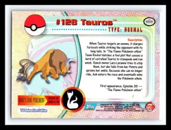 💥 TAUROS 1999 Topps Pokemon TV Non Holo Animation 1st Series Blue Logo # 128 - Image 2