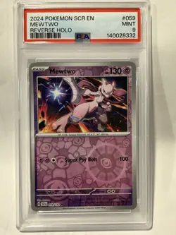 2024 Pokemon SCR EN Mewtwo 59/142 Reverse Holo Stellar Crown PSA 9 Mint - Image 1