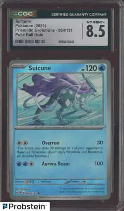 2025 Pokemon Prismatic Evolutions 024/131 Suicune Poke Ball Holo CGC 8.5 - Image 1