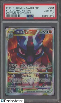2023 Pokemon SWSH BSP Crown Zenith ETB #291 FA/Lucario VSTAR PSA 10 GEM MT - Image 1