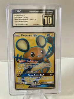CGC Pristine 10 Pokemon Dedenne GX 195/214 2019 Unbroken Bonds - Pop 2 Pristine - Image 1