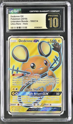 CGC Pristine 10 Pokemon Dedenne GX 195/214 2019 Unbroken Bonds - Pop 2 Pristine - Image 3