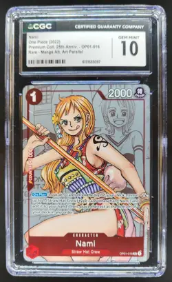 2022 ONE PIECE NAMI RARE MANGA ALT ART 25TH OP01-016 CGC 10 PT - Image 1