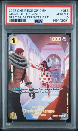 ONE PIECE CHARLOTTE FLAMPE 2025 OP10-ROYAL BLOOD #056 SPECIAL ALT ART PSA 10 - Image 1