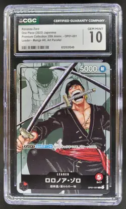 2022 ONE PIECE JP RORONOA ZORO 25TH LEADER MANGA ALT ART OP01-001 CGC 10 PT - Image 1