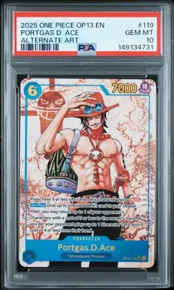 ONE PIECE PORTGAS D. ACE 2025 OP13-CARRYING ON HIS WILL #119 ALT ART PSA 10 - Image 1
