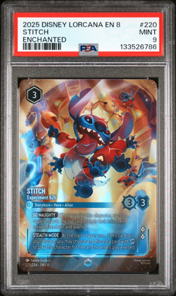 2025 DISNEY LORCANA STITCH ENCHANTED EN 8-REIGN OF JAFAR #220 PSA 9 - Image 1