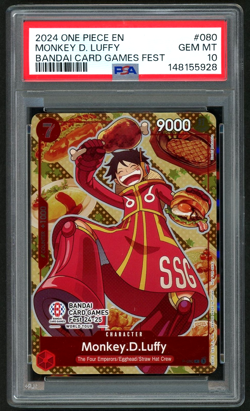 ONE PIECE MONKEY D. LUFFY 2024 PROMOS BANDAI CARD GAMES FEST #080 PSA 10 - Image 1