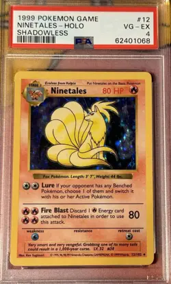 Ninetales 1999 Pokemon Game 12 Shadowless Card PSA 4 - Image 1